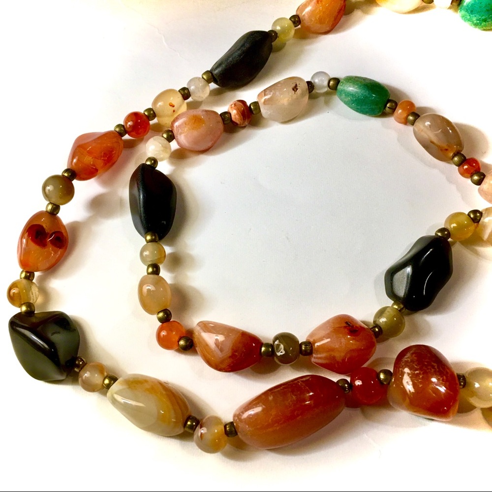 VINTAGE 1950s POLISHED AGATE GEM STONE NECKLACE